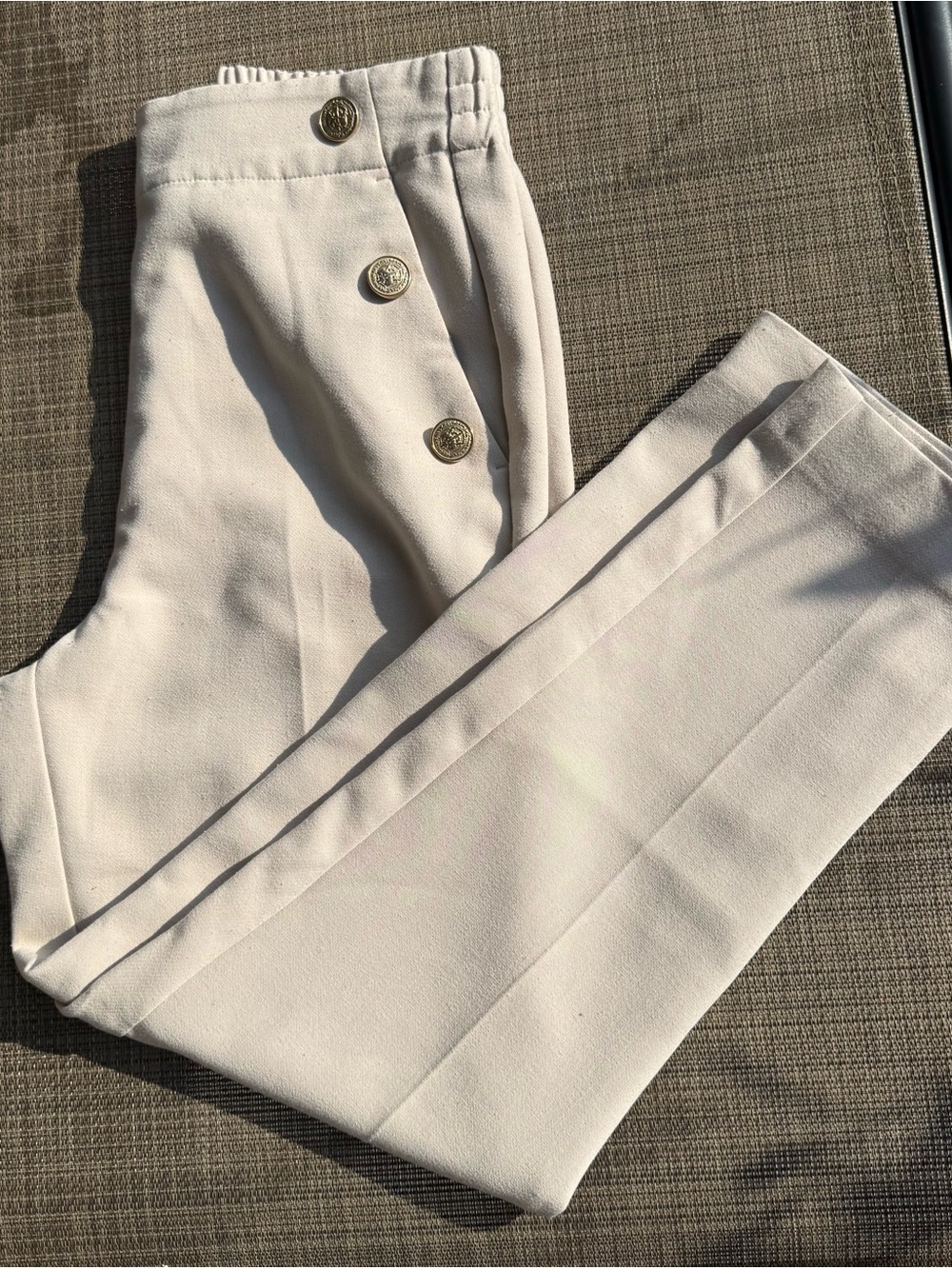Zara Cream Dress Pants with Decorative Gold Buttons